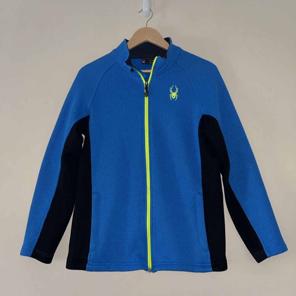 Spyder Boys Constant Full Zip Stryke Jacket 18 Youth XL Blue Black Waffle Knit